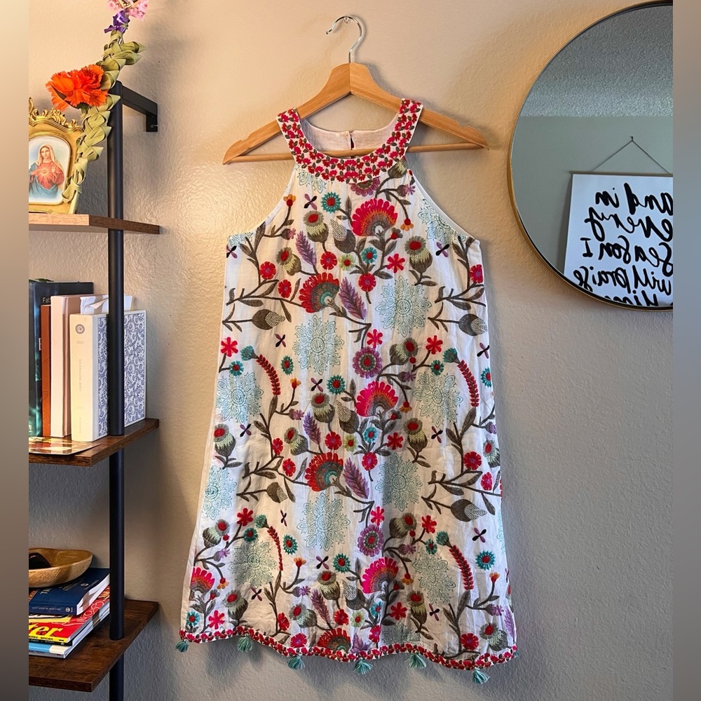 Lula Sol | 100% Cotton Embroidered Lined Halter Dress with Pockets